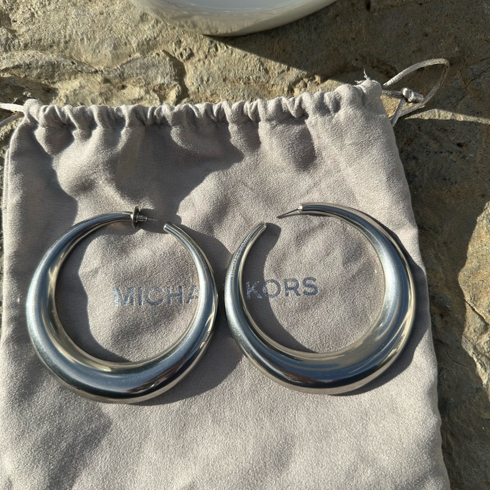 Michael Kors Runway Large Hoop Silver earrings RARE